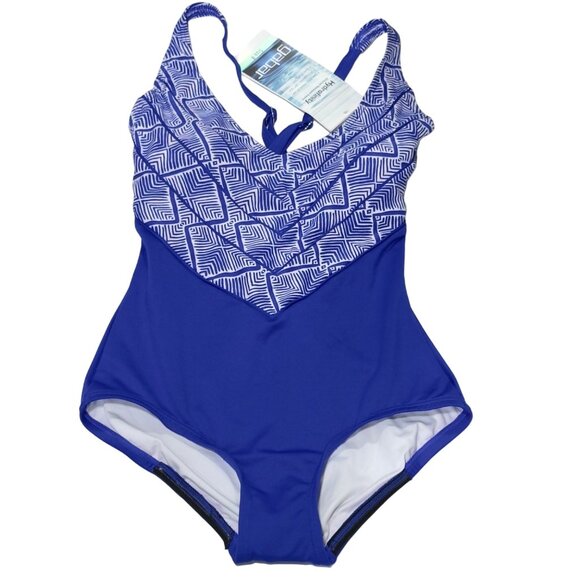 GABOR Women's Swimsuit 1 Piece Blue White Geometric Hydrofinity Fabric Size 8 - Picture 5 of 9